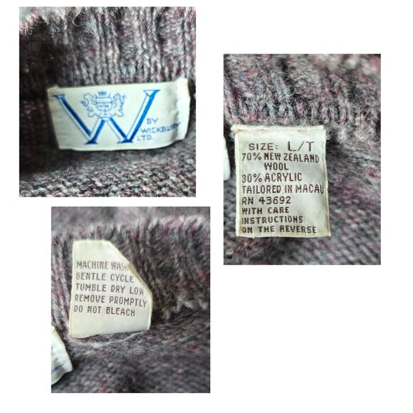 Wickbury LTD Crewneck Sweater Vintage Cable Knit Fisherman Wool Blend L/T - Picture 4 of 5
